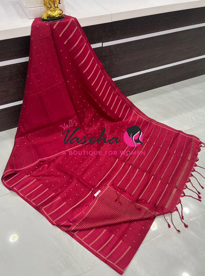 Semi Matka Tussar Silk Saree | Double Blouse | Redish, Pink Shade |VVSTS052
