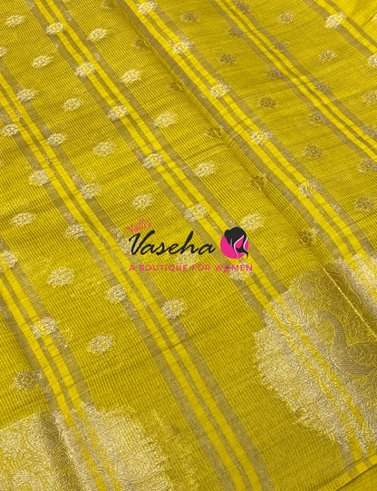 Semi Tussar Silk Saree | Lemon Yellow Shade |VVSTS056