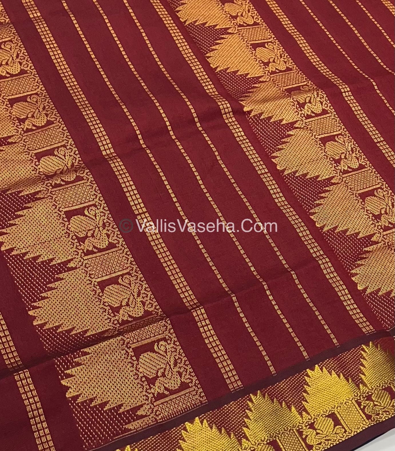 Semi Silk Cotton Saree - Blue With Maroon Shade - VVSSC005