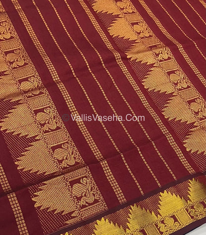 Semi Silk Cotton Saree - Blue With Maroon Shade - VVSSC005