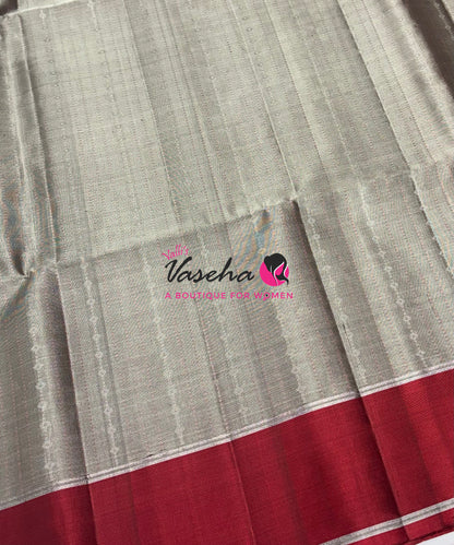 Pure Soft Silk Saree - Grey & Red  Shade - VVPSS127
