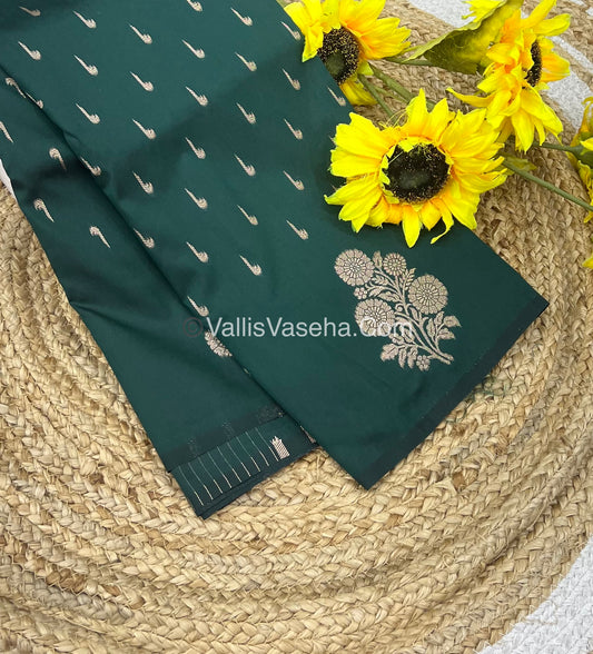 Semi Soft Silk - Flower  Butta Border - Green Shade -VVSSS016