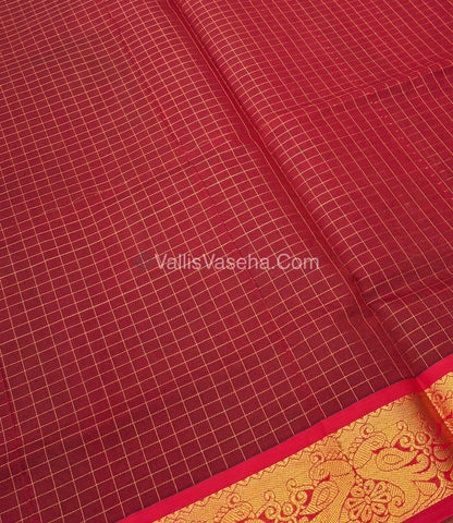 Semi Silk Cotton Saree - Green With Red Shade - VVSSC006
