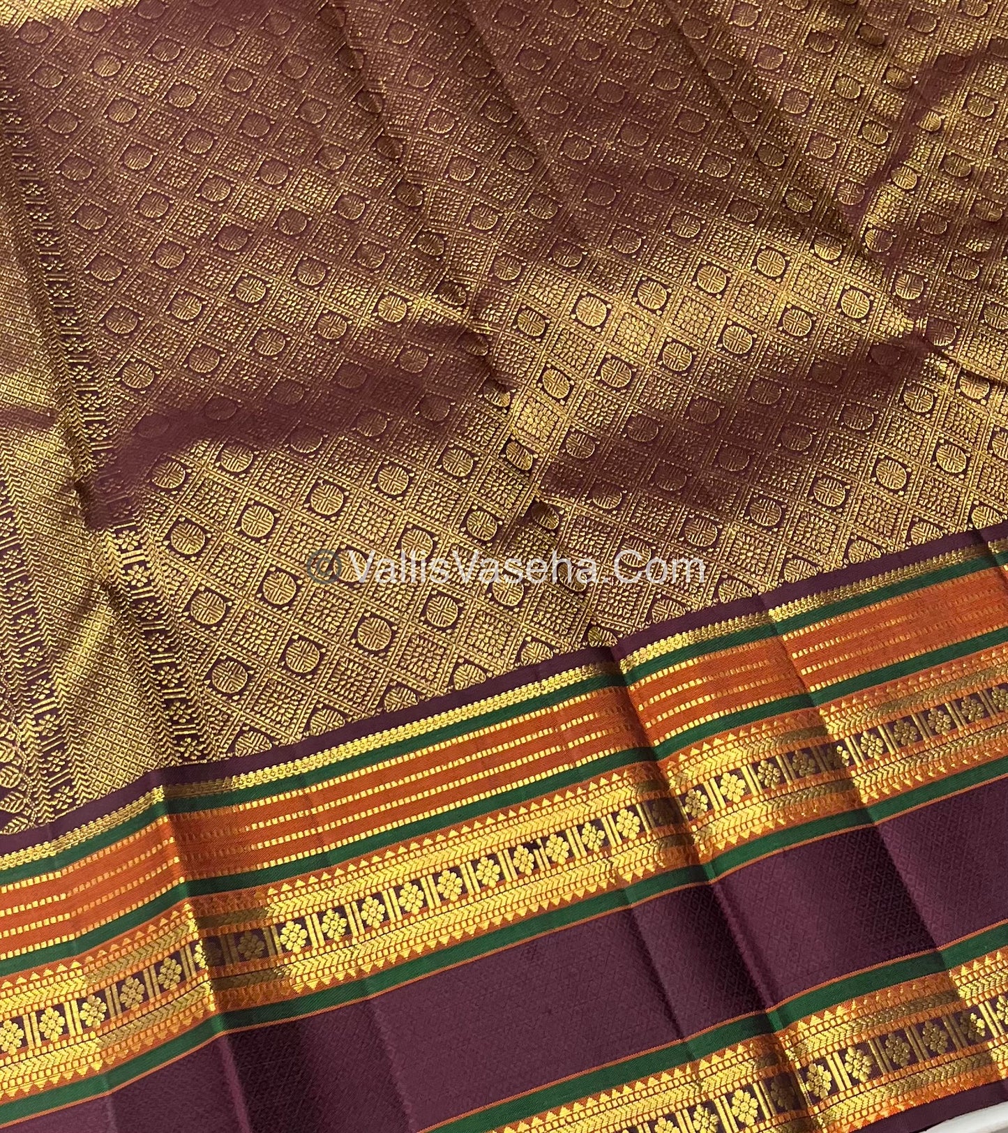 Pure Vintage Korvai Kanchipuram Silk Saree - Grey & Wine Brown Combo - VVPS022