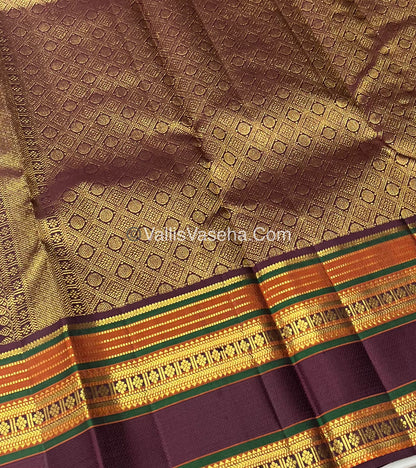 Pure Vintage Korvai Kanchipuram Silk Saree - Grey & Wine Brown Combo - VVPS022