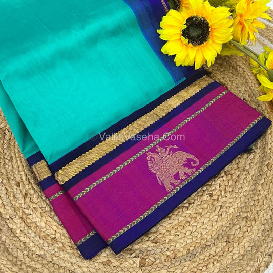 Pure Korvai Silk Cotton Saree - Border Elephant butta Design - VVKSC018
