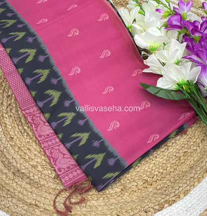 Sprinter Ikkat Semi Silk  - Black With Pink - VVSS002