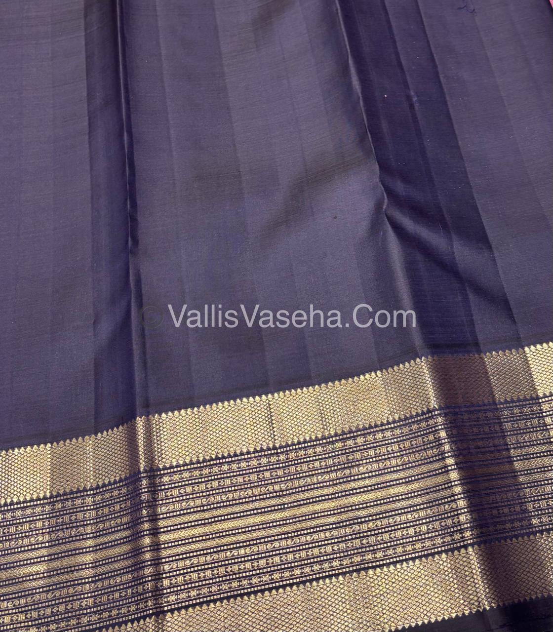 Pure Vintage Korvai Kanchipuram Bridal Silk Saree - Pink & Navy Blue Combo - VVPS033