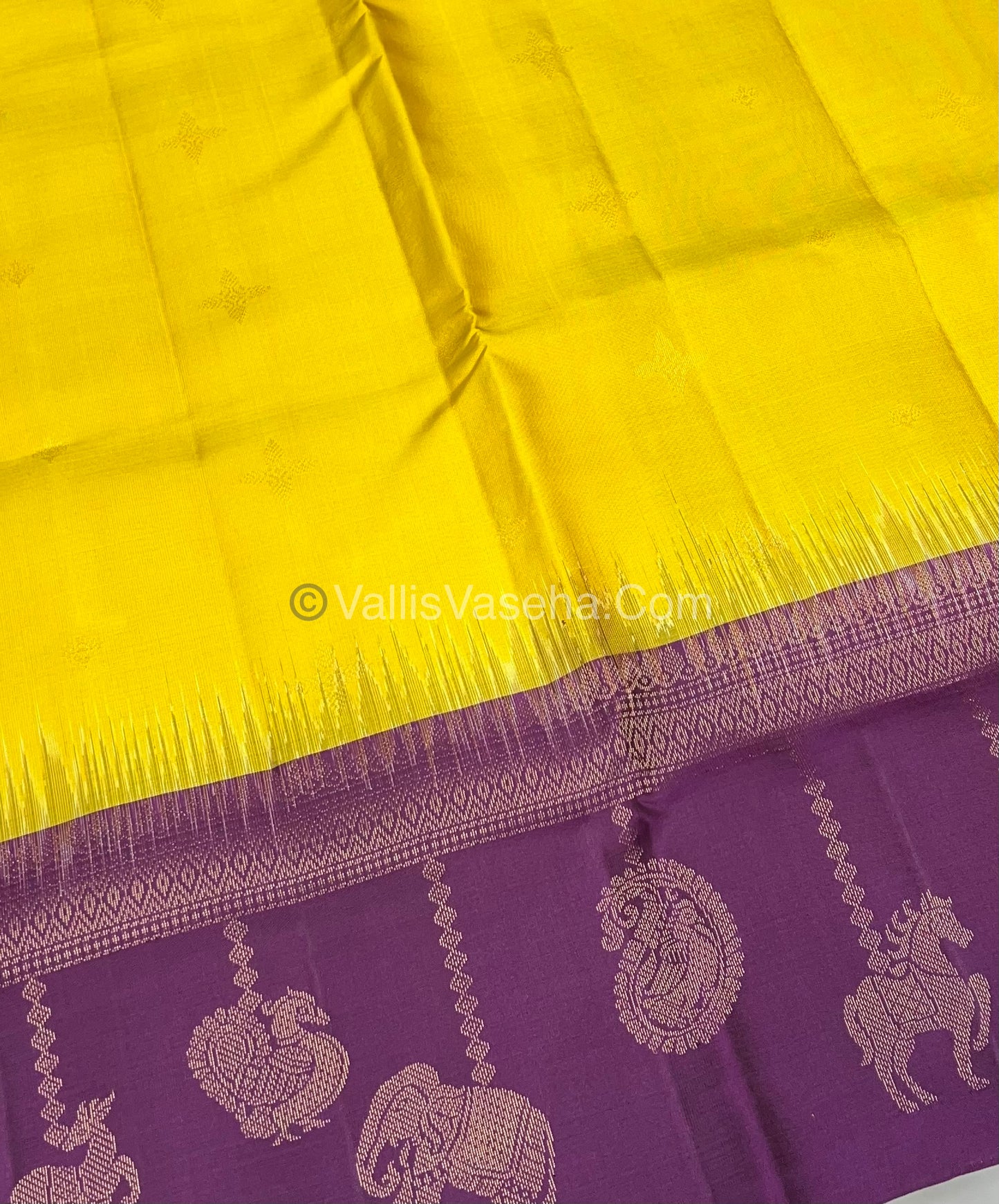 Pure Soft Silk Saree - (Merry-Go-Round Design ) - Yellow with Purple Shade - VVPSS059