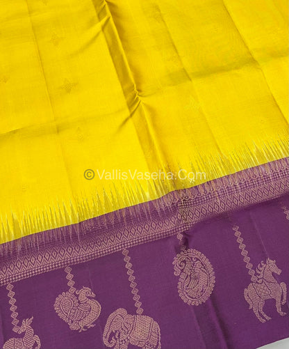 Pure Soft Silk Saree - (Merry-Go-Round Design ) - Yellow with Purple Shade - VVPSS059