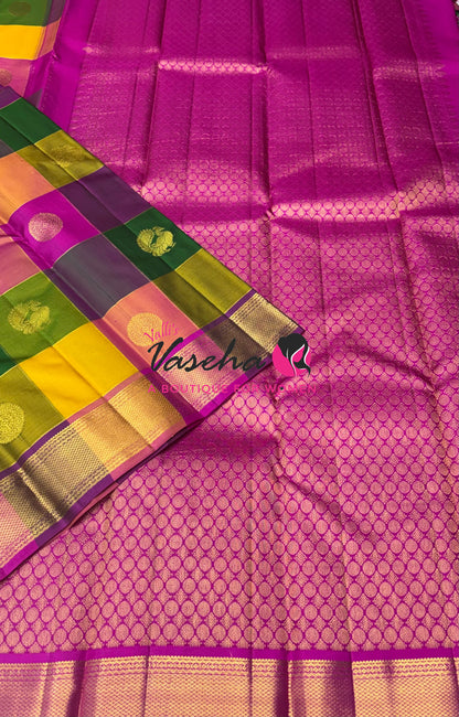 Pure Kanchipuram Silk Saree | Pazhum Pazhamum Checks |VVPS017