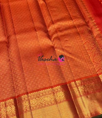 Pure Kanchipuram Silk Saree - Vairavoosi Design  - Orange Shade - VVPS059