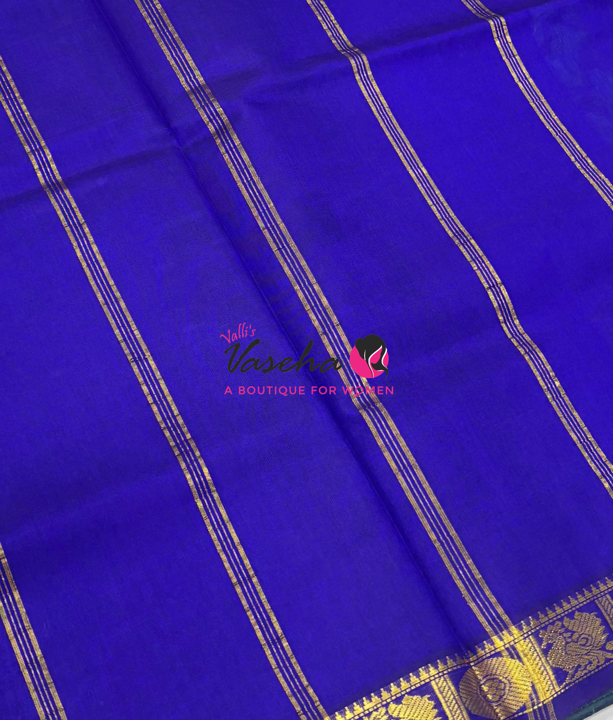 Pure Silk Cotton Sarees - Sea Green With Blue - VVPSC017