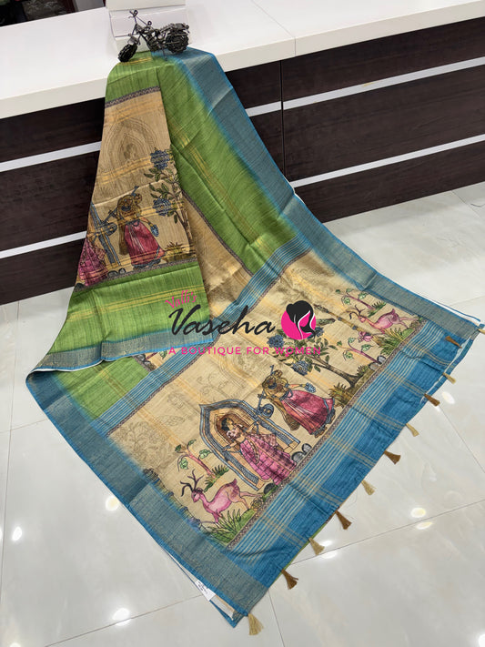 Semi Art Silk Saree - Green & Blue Shade - VVSAT001