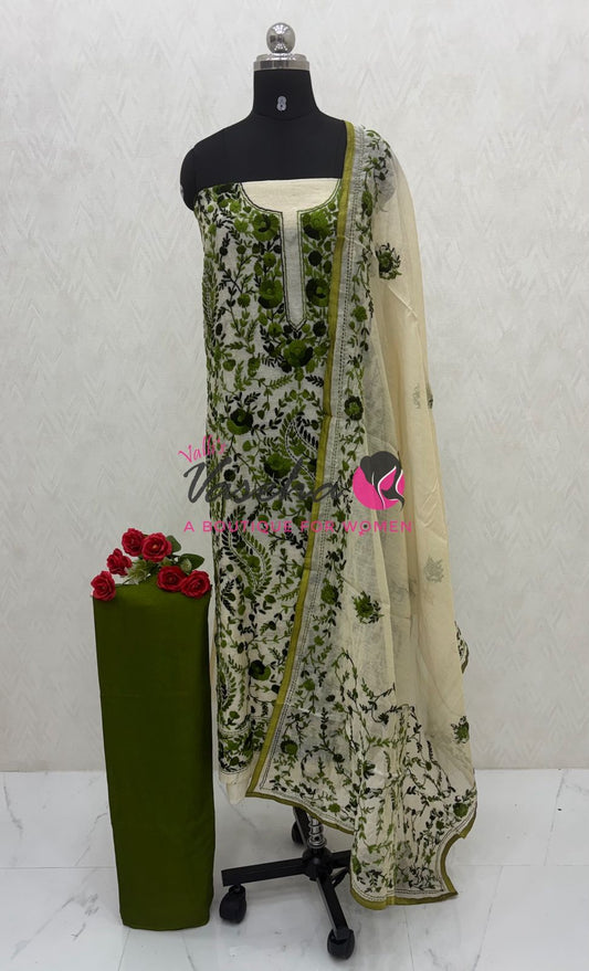 Unstitched Salwar Material | Semi Chanderi Cotton | Green Shade  |VVUSM036