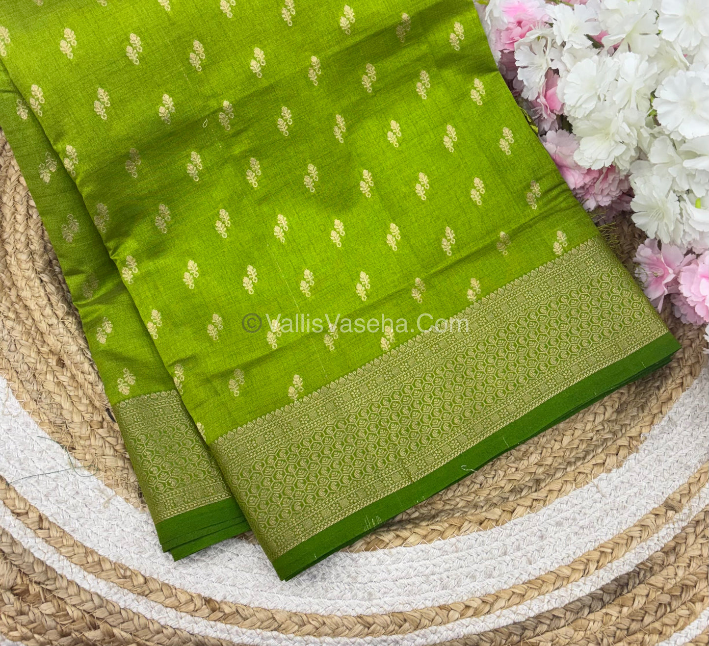 Semi Tussar Silk - Grand Pallu - Green Shade - VVSTS021