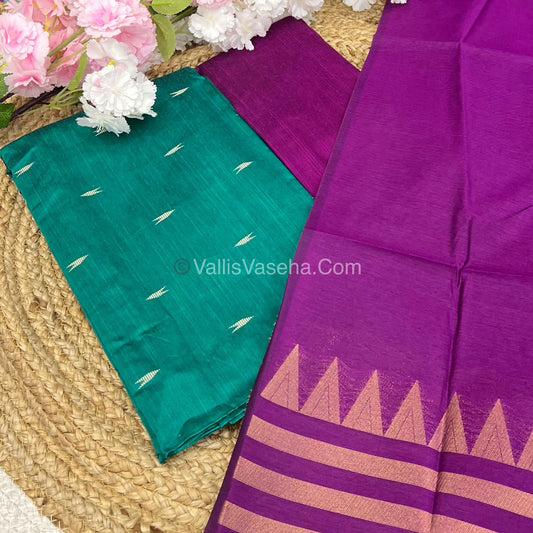 Unstitched Salwar Material -Raw Silk - Blue with Purple Shade - VVUSM004