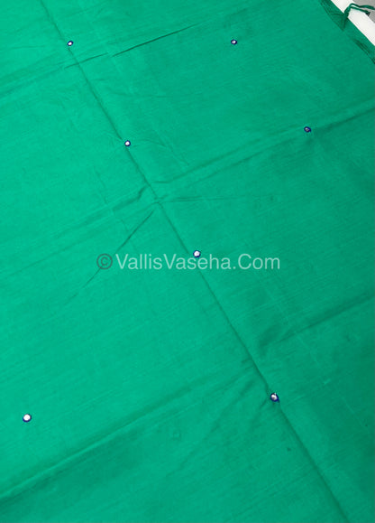 South Mixed Cotton - Mirror Work Embroidery - Green With Violet   - VVPCM002