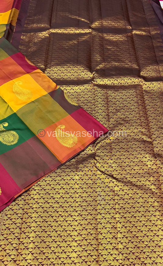 Pure Kanchipuram Silk Saree - Pazhum Pazhamum Checks - VVPS017