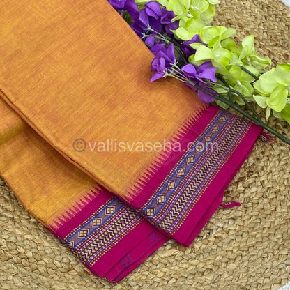 Kanchi Cotton Saree - Yellow with Pink  - VVKCS003