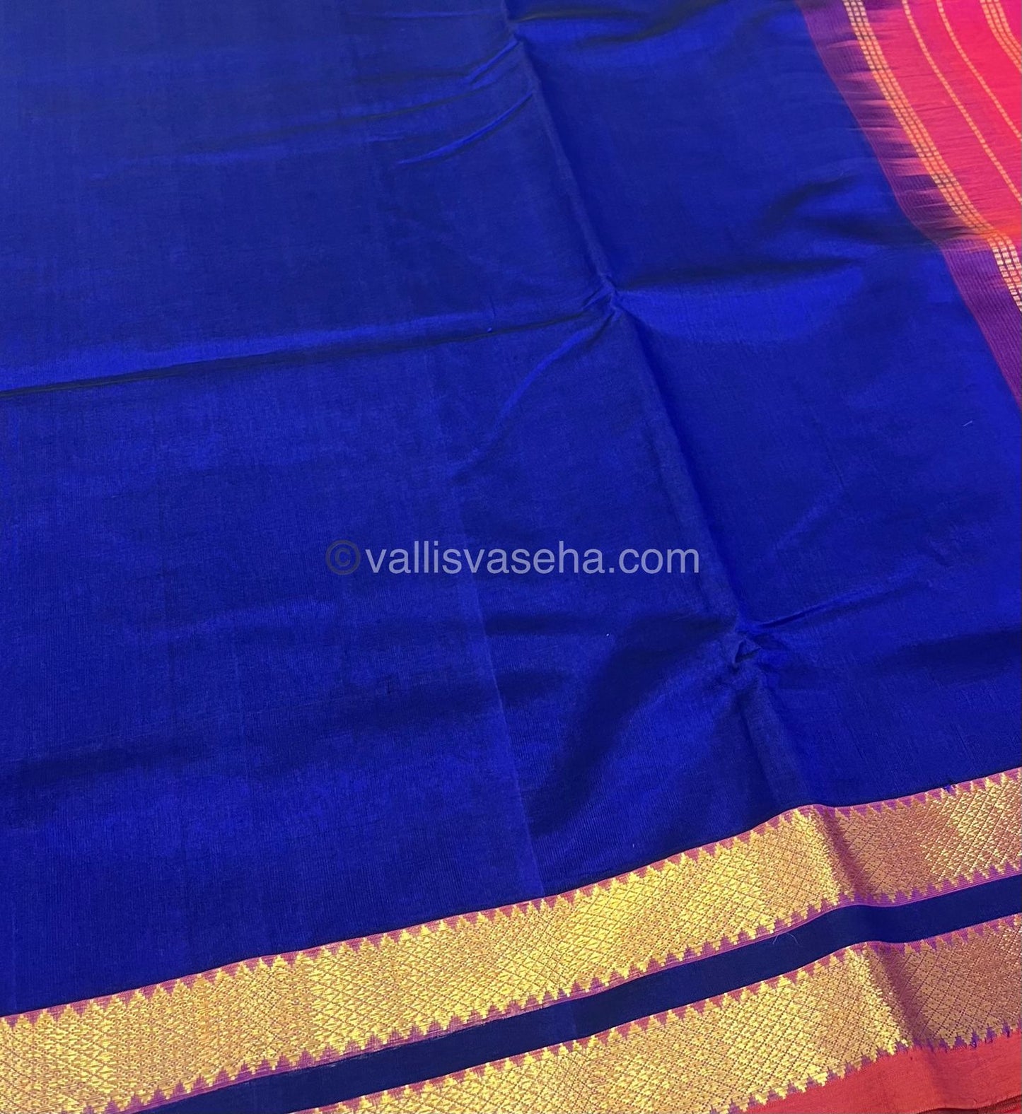 Pure Silk Cotton Sarees - Royal Blue With Pink - VVPSC003