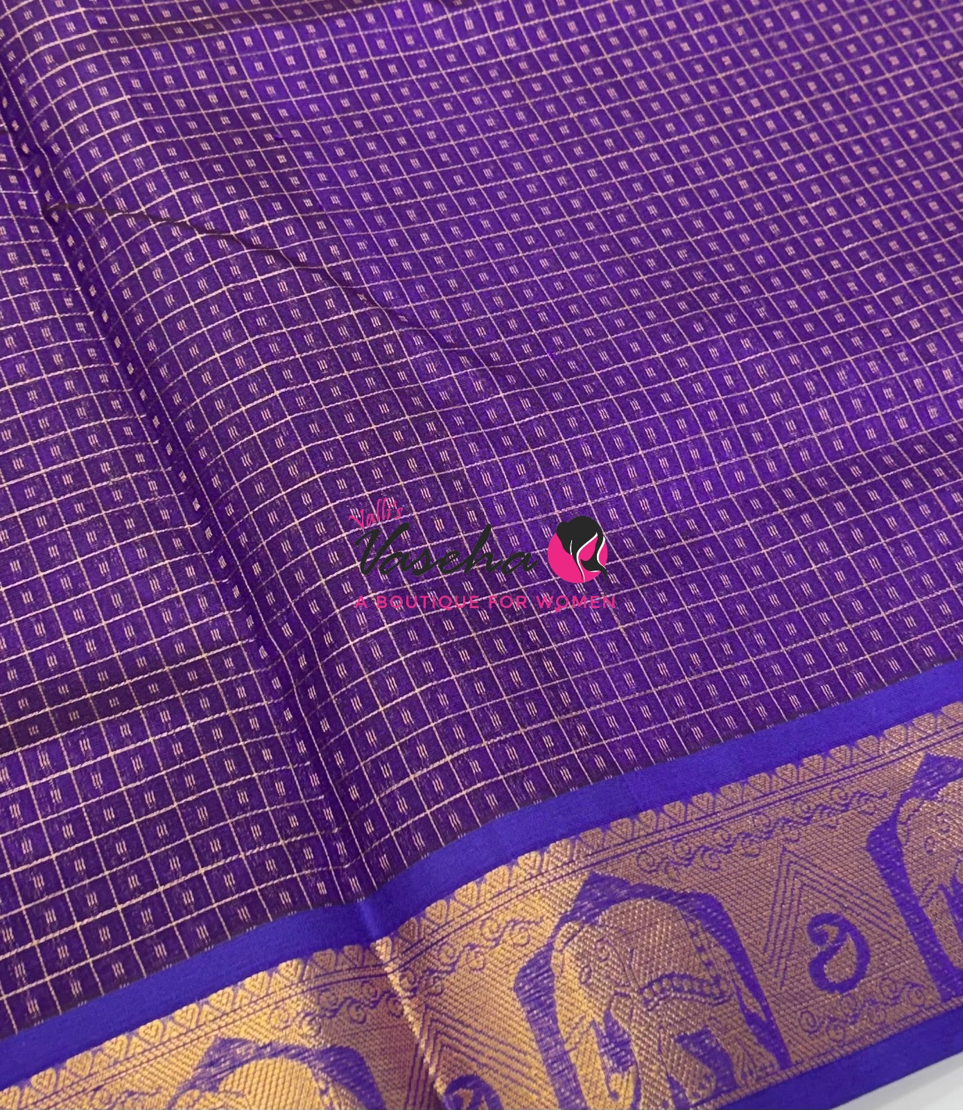 Pure Silk Cotton Saree - Purple With Blue - Lakshadeepam Design - VVPLD004
