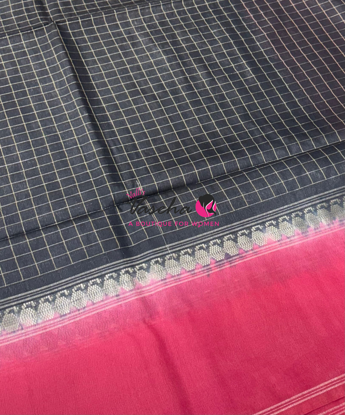 Bhagalpuri Silk | Black With Pink Combo | VVBS011