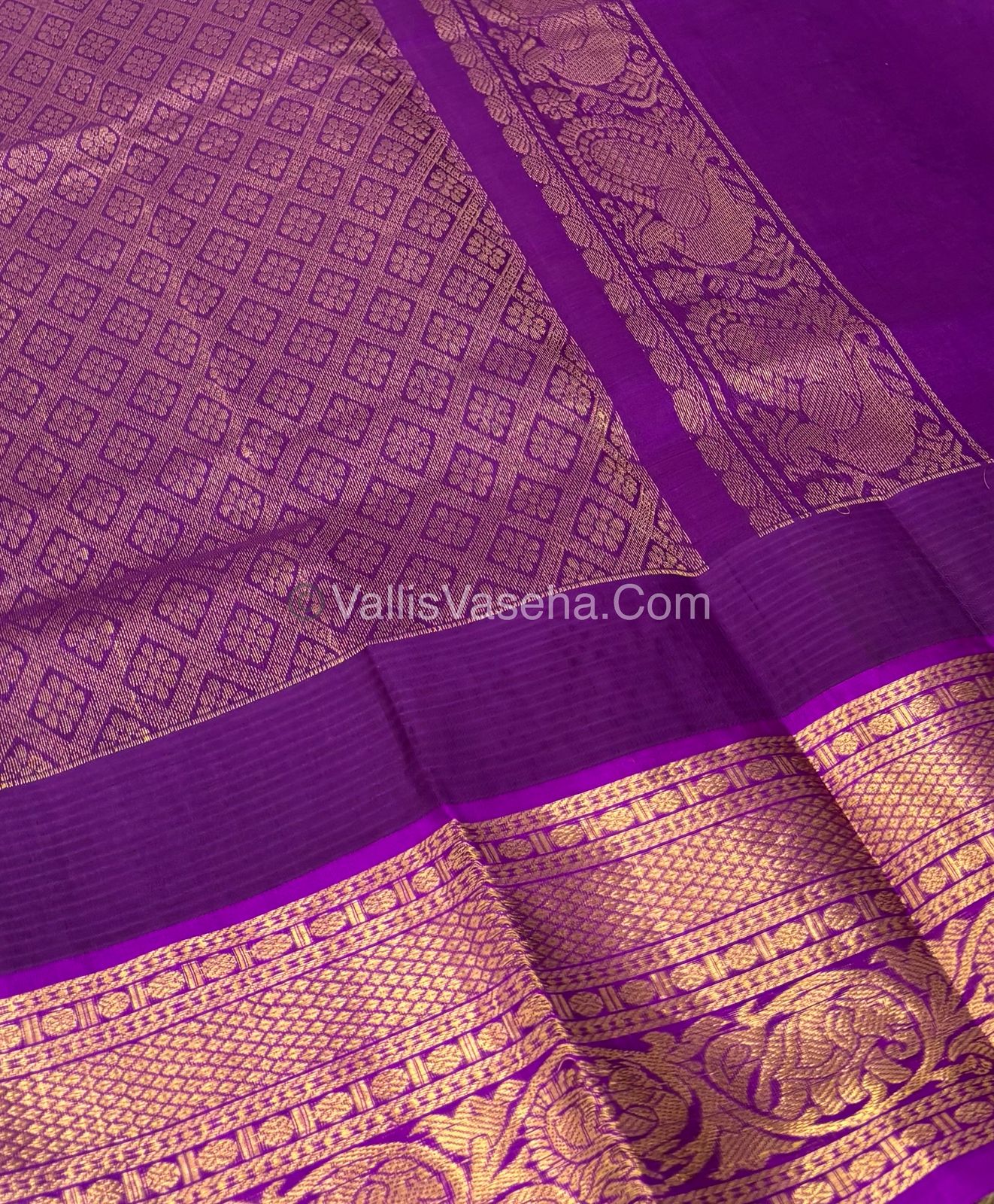 Pure Korvai Silk Cotton Saree - Yellow   with Purple   - VVKSC019