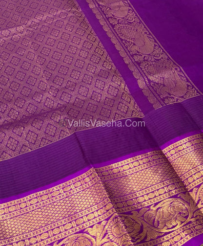 Pure Korvai Silk Cotton Saree - Yellow   with Purple   - VVKSC019