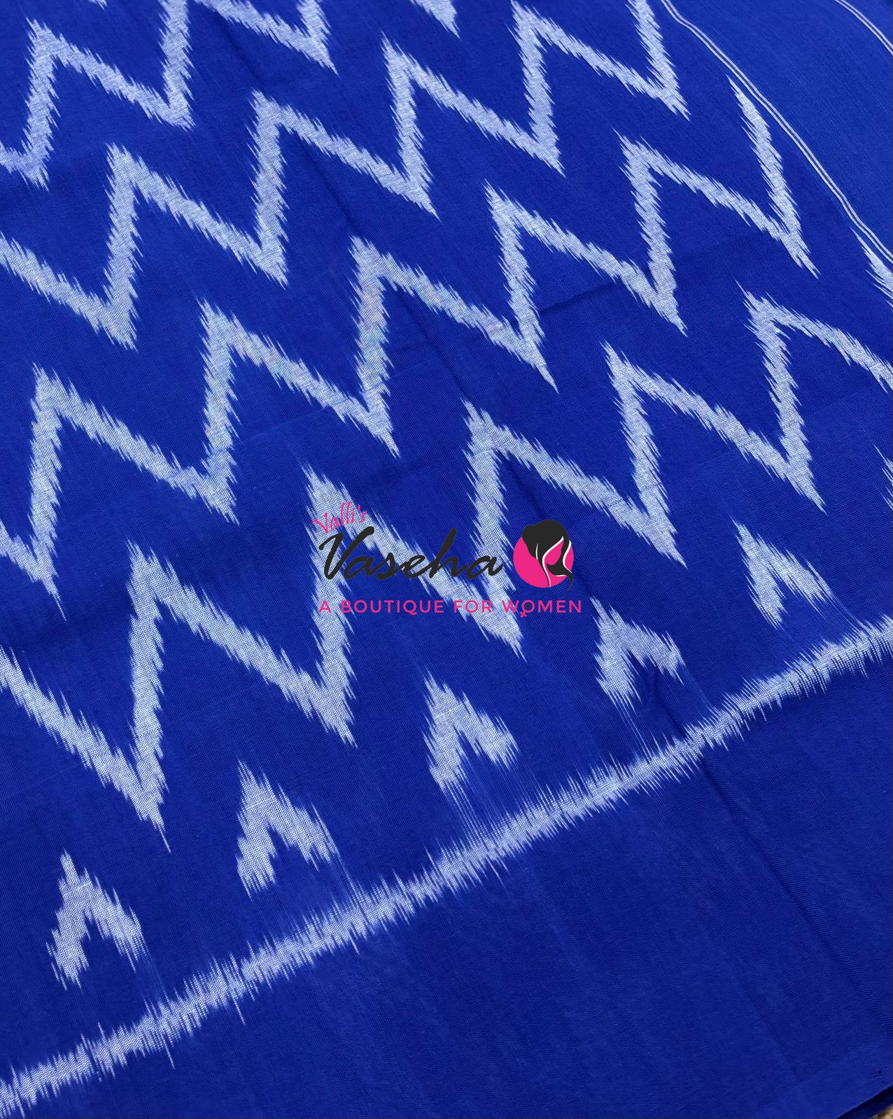 Double Ikkat Pure Cotton Saree -  Blue With Red  - VVIKS002