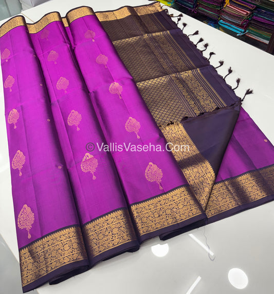 Pure Soft Silk Saree - Purplish Pink To Dark Purple - Velum & Mayilum - Kanchi Border - VVPSS015