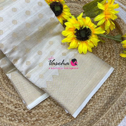 Semi Tussar Silk Saree | Cream  Shade |VVSTS057