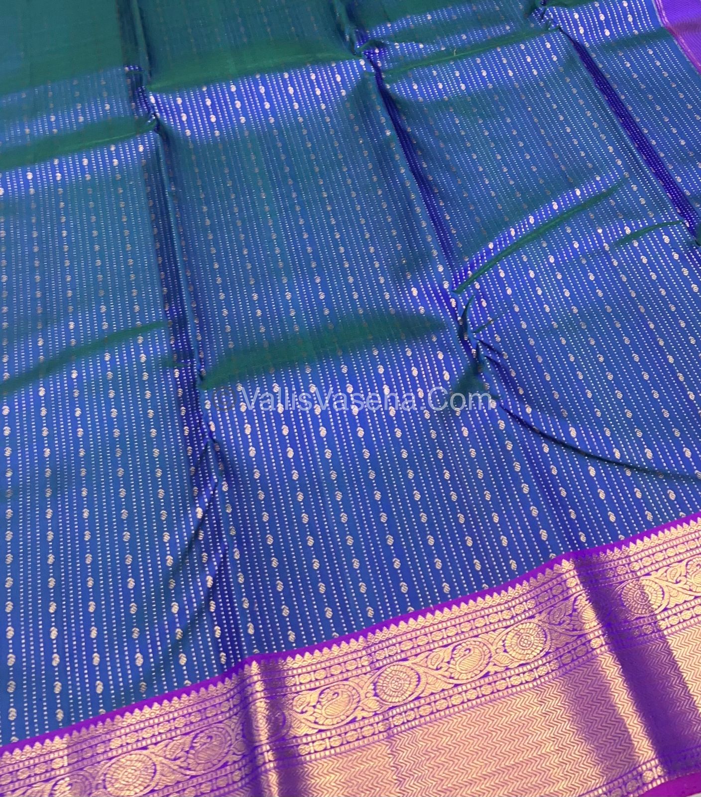 Pure Kanchipuram Silk Saree - Double tone Blue with Purple Combo - VVPS011