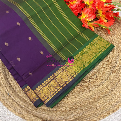 Semi Silk Cotton Saree | Double Leaf Butta Design |VVSSC016