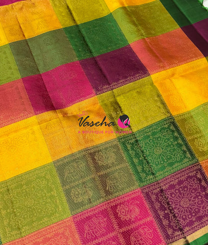 Pure Soft Silk Saree - Partly Pallu -  Half & Half Saree - Blue - VVPSS088