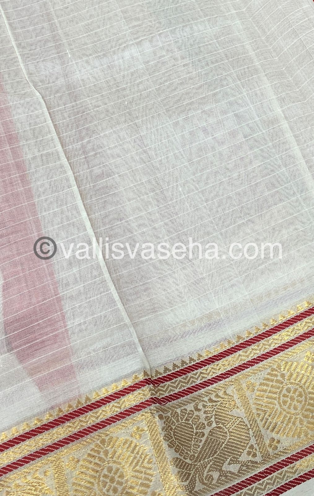 Pure Silk Cotton Saree - Orange With White Shade - Lakshadeepam Design - VVPLD001