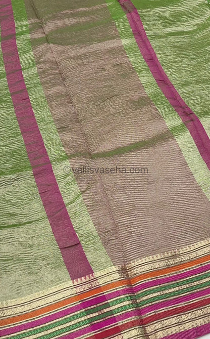 Crushed Tissue Saree - Green Shade - VVCTS001