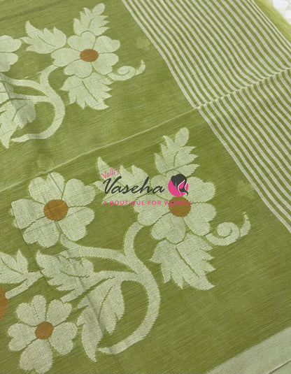 Bengal Kaddhi Cotton Saree | VVBKC002 | Green Shade