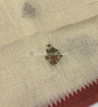 French Knot - Tissue Saree - Cream With Rust Orange Shade - VVLFN007