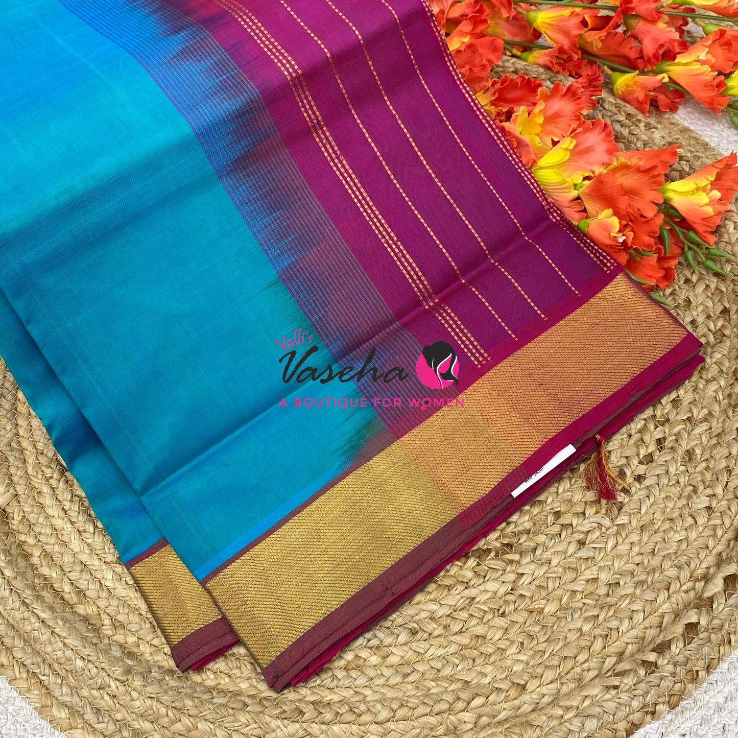 Pure Silk Cotton Sarees - Blue  With Pink - VVPSC003