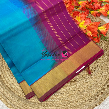 Pure Silk Cotton Sarees - Blue  With Pink - VVPSC003