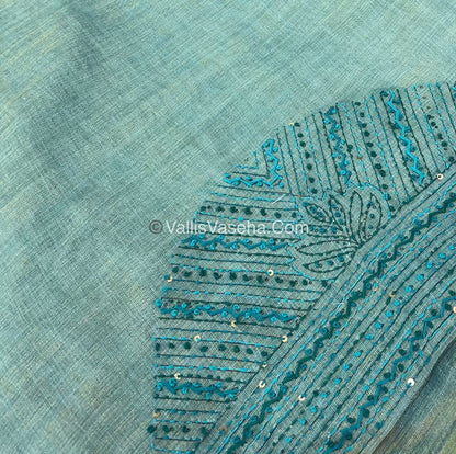 French Knot - Linen Tissue Saree - Blue Shade - VVLFN004