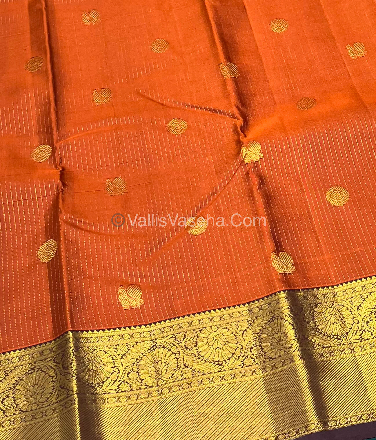 Pure Kanchipuram Silk Saree - Vaira Voosi design - Rust Orange & Brown shade - VVPS014
