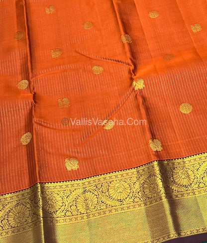 Pure Kanchipuram Silk Saree - Vaira Voosi design - Rust Orange & Brown shade - VVPS014