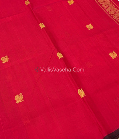 Pure Silk Cotton Saree - Red  With Brown Shade - VVPSC002