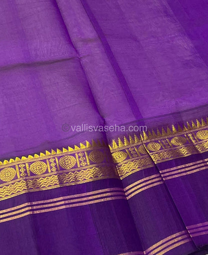 Pure Korvai Silk Cotton - Retta Petta Border - Cream( Half White )with Purple Combo - VVKSC010