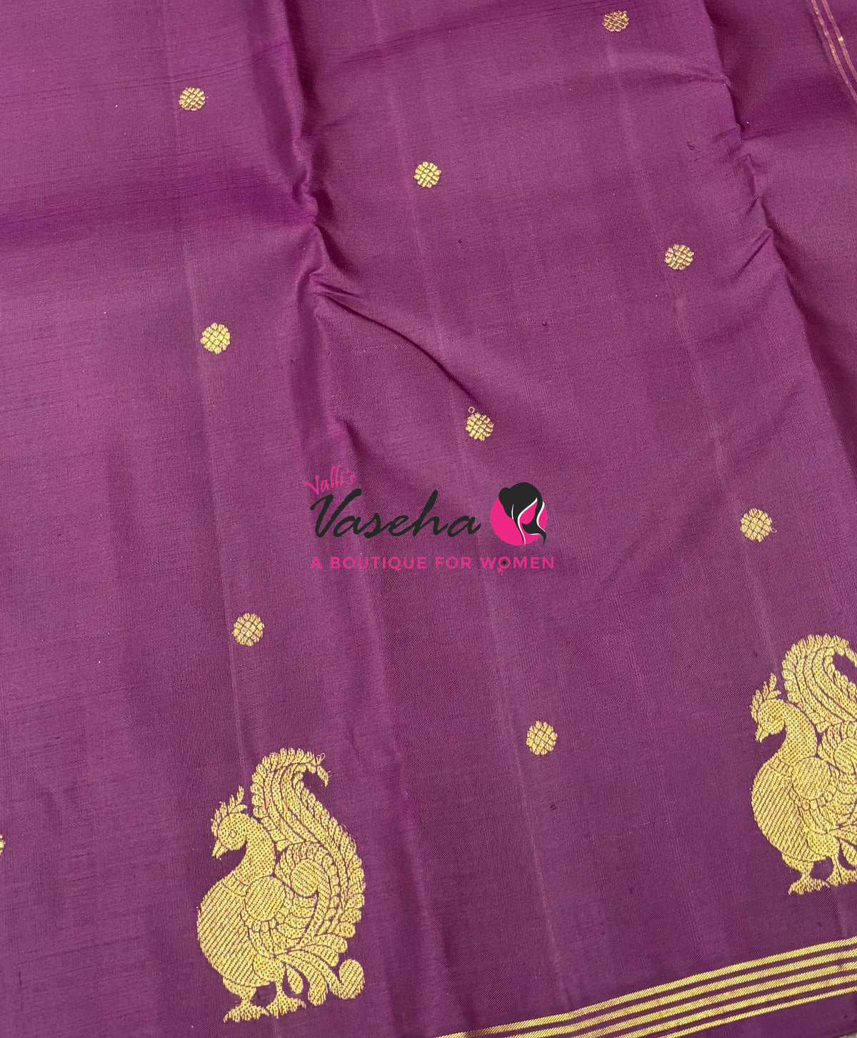 Pure Kanchipuram Silk Saree - Mayil Butta Border - Purplish Wine Shade - VVPS006