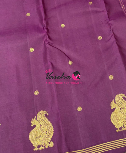 Pure Kanchipuram Silk Saree - Mayil Butta Border - Purplish Wine Shade - VVPS006