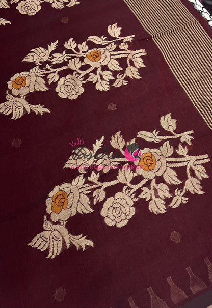 Bengal Kaddhi Cotton Saree | VVBKC001 |Kunkumam maroon