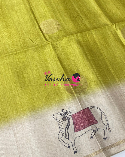 Semi Matka Tussar Saree - Pichwai Design - VVSMT003